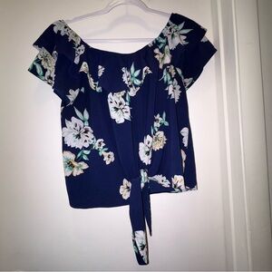 Xhilaration Navy Floral Off-Shoulder Blouse